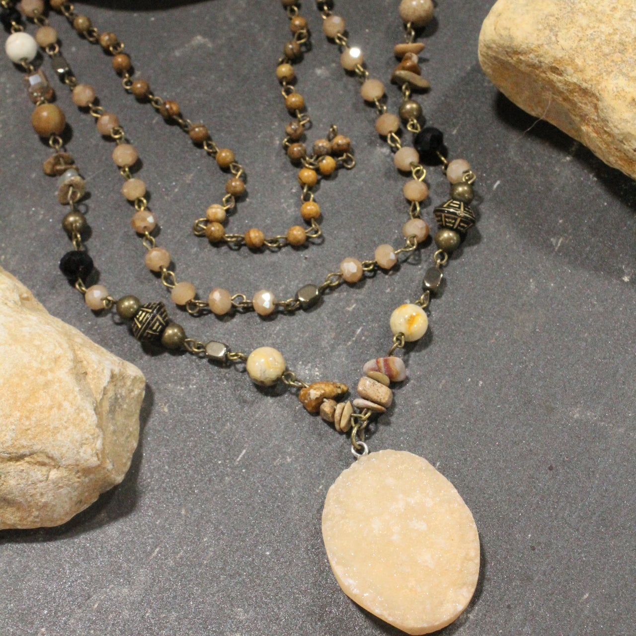 Bohemian Layered Earth Tone Stone Necklace