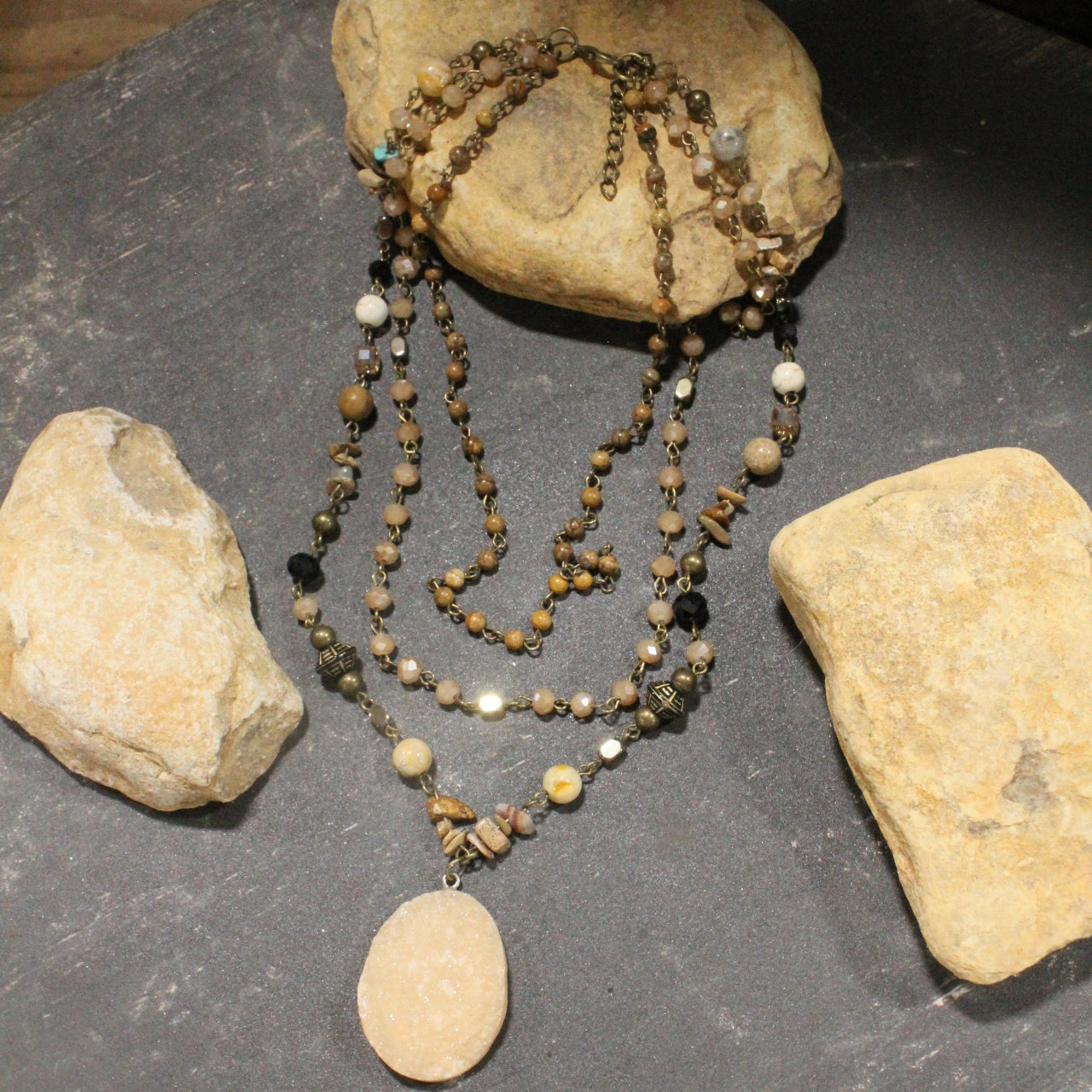Bohemian Layered Earth Tone Stone Necklace