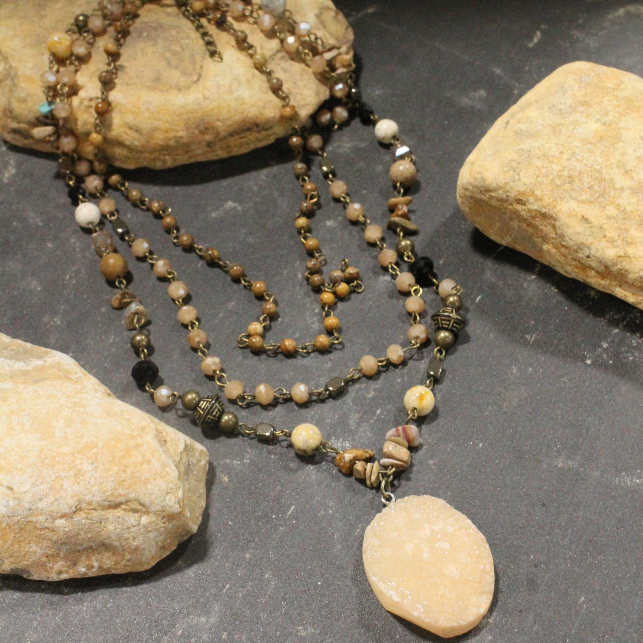 Bohemian Layered Earth Tone Stone Necklace