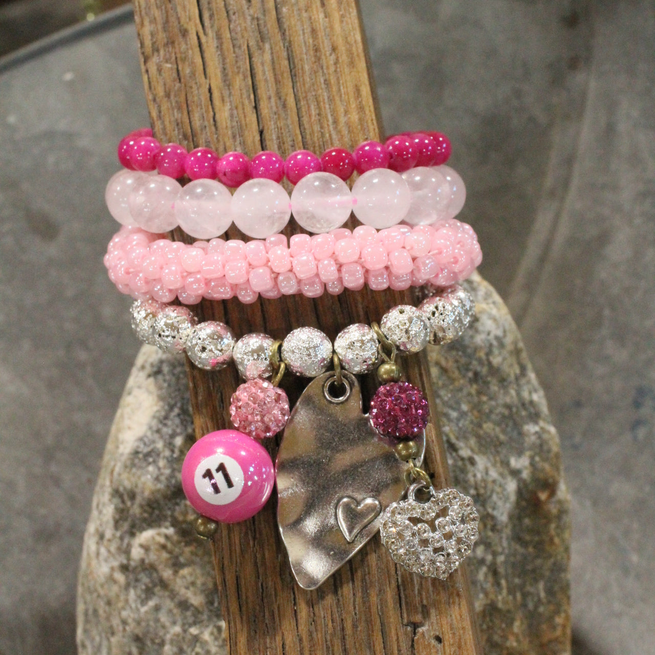 I Hit The Jack Pot With This Crazy Pop Of Pink Heart Charm'd Bracelet Set