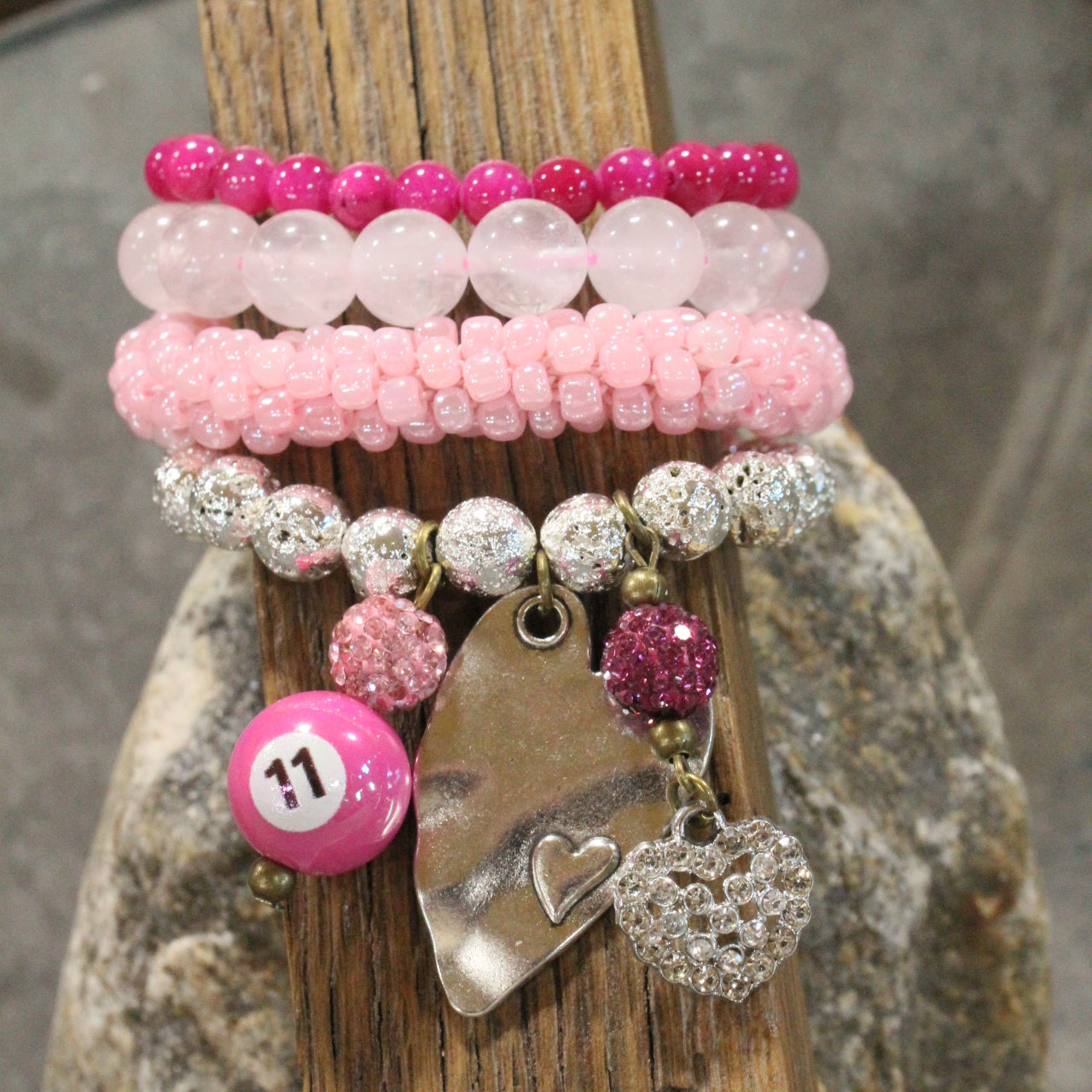 I Hit The Jack Pot With This Crazy Pop Of Pink Heart Charm'd Bracelet Set