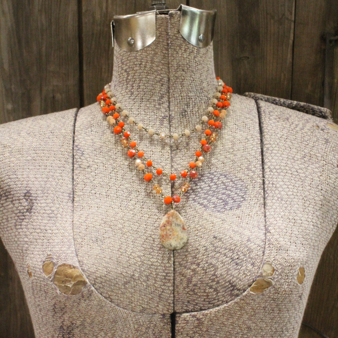 Bohemian Layered Orange Grove Stone Necklace
