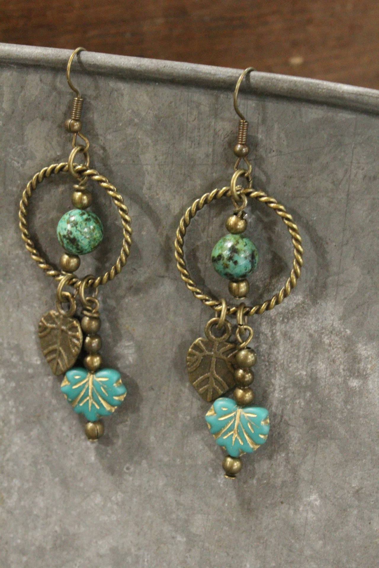 Jade & Czech Fall Leaves Drop Earrings