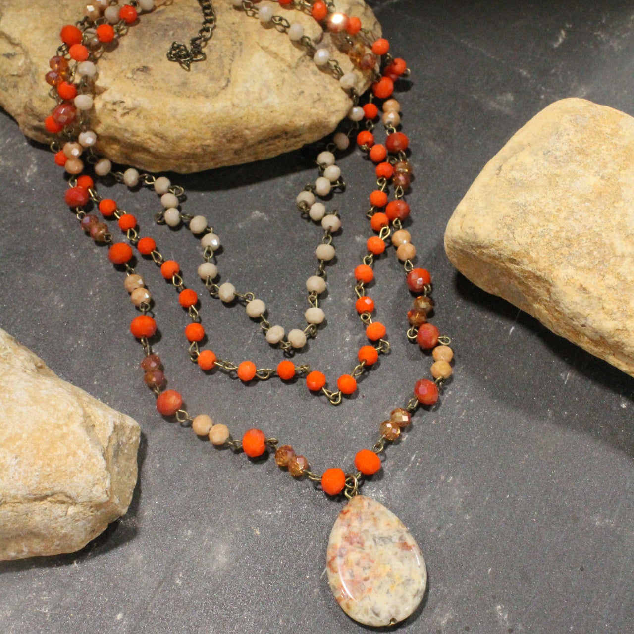 Bohemian Layered Orange Grove Stone Necklace