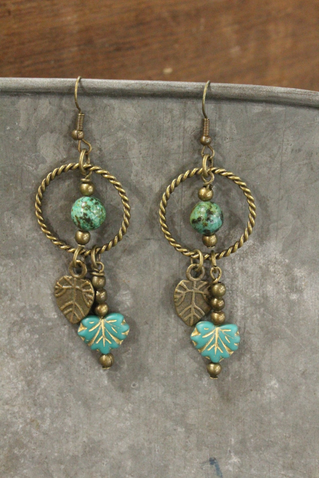 Jade & Czech Fall Leaves Drop Earrings