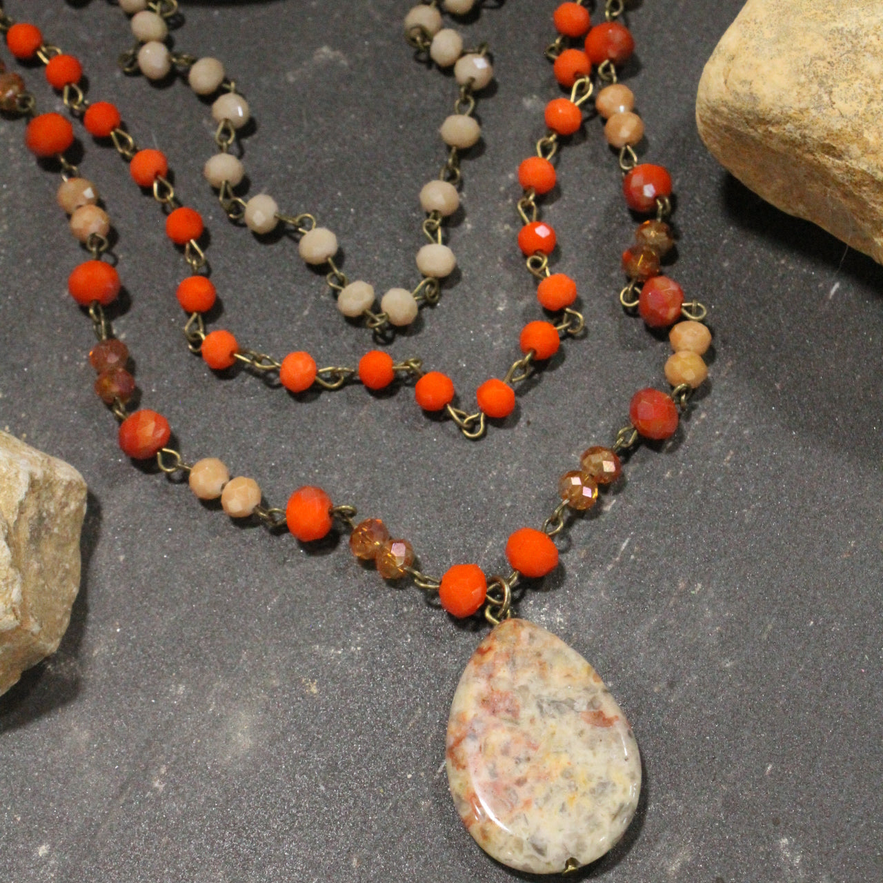 Bohemian Layered Orange Grove Stone Necklace