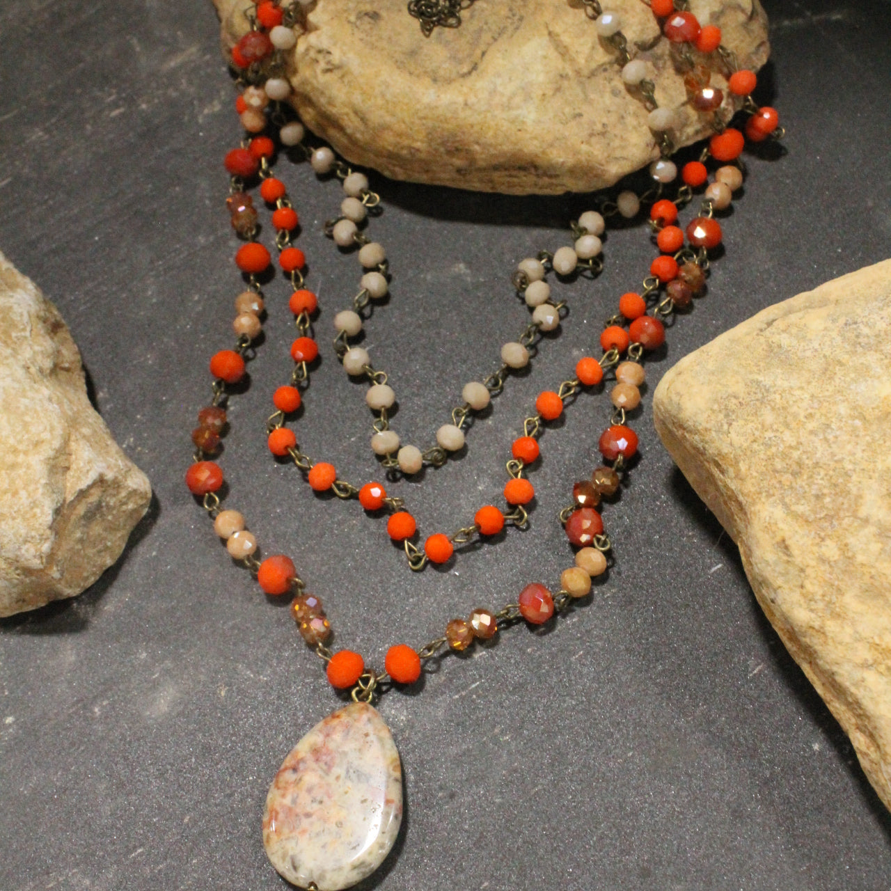 Bohemian Layered Orange Grove Stone Necklace