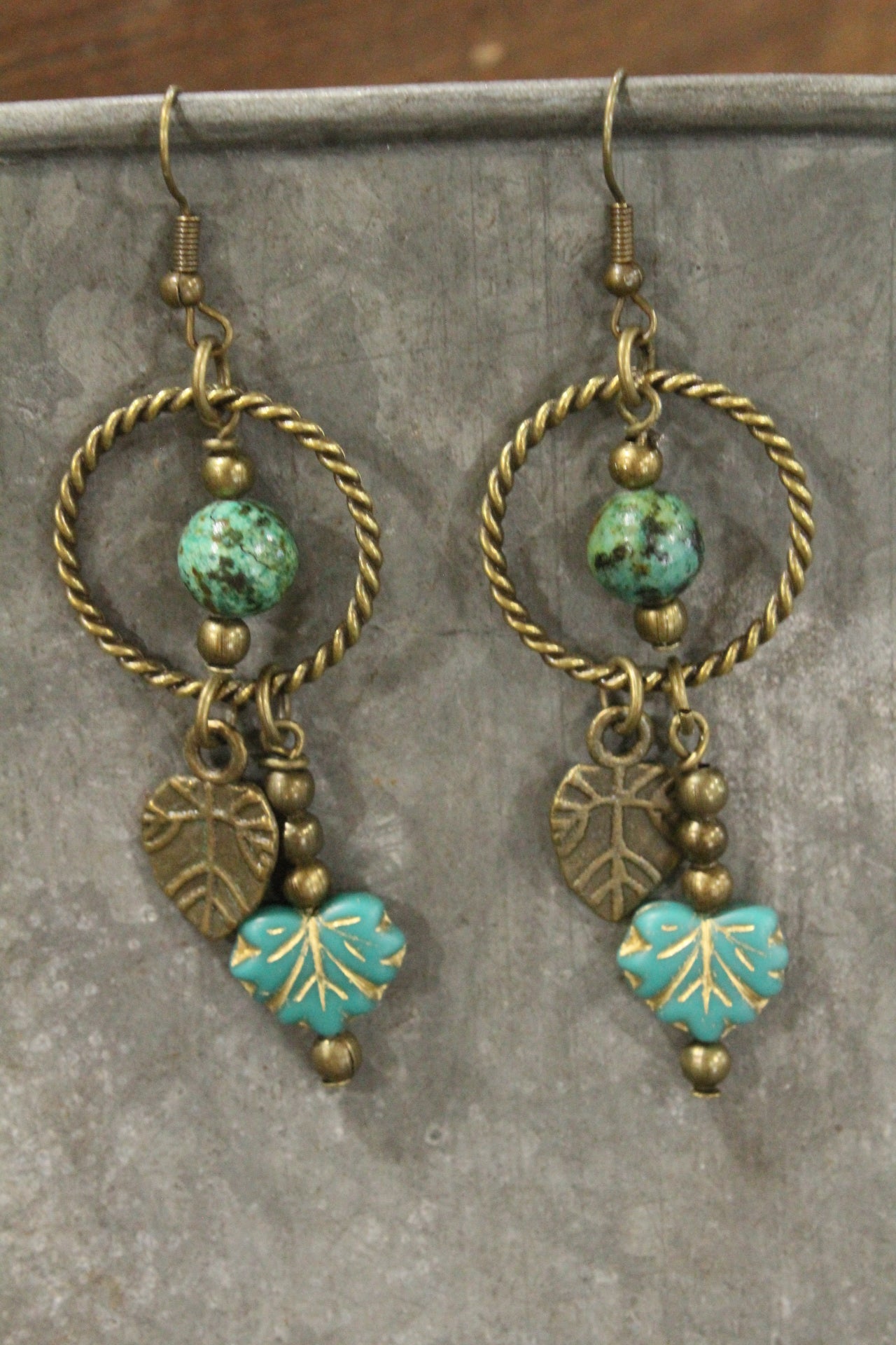 Jade & Czech Fall Leaves Drop Earrings