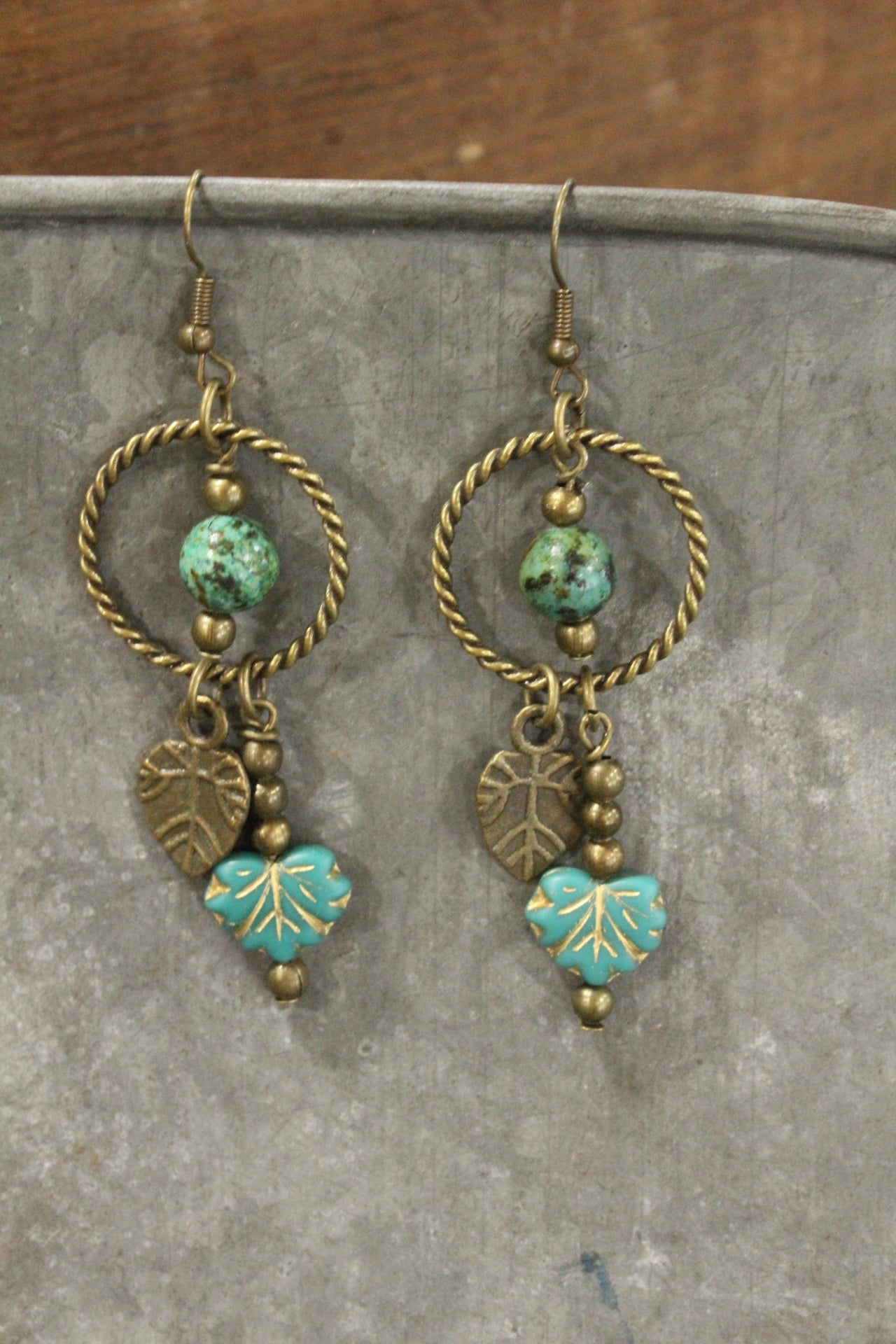 Jade & Czech Fall Leaves Drop Earrings