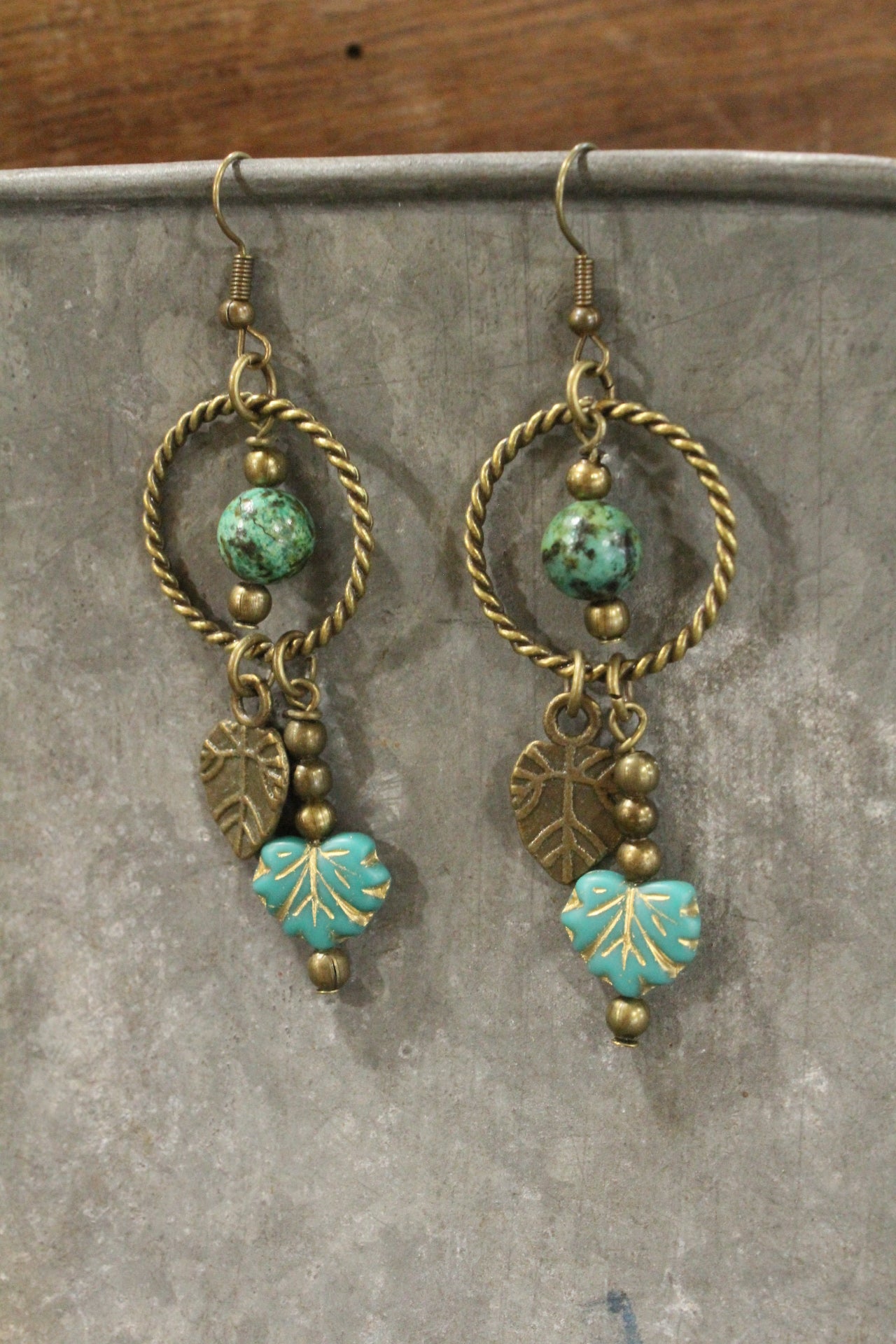 Jade & Czech Fall Leaves Drop Earrings