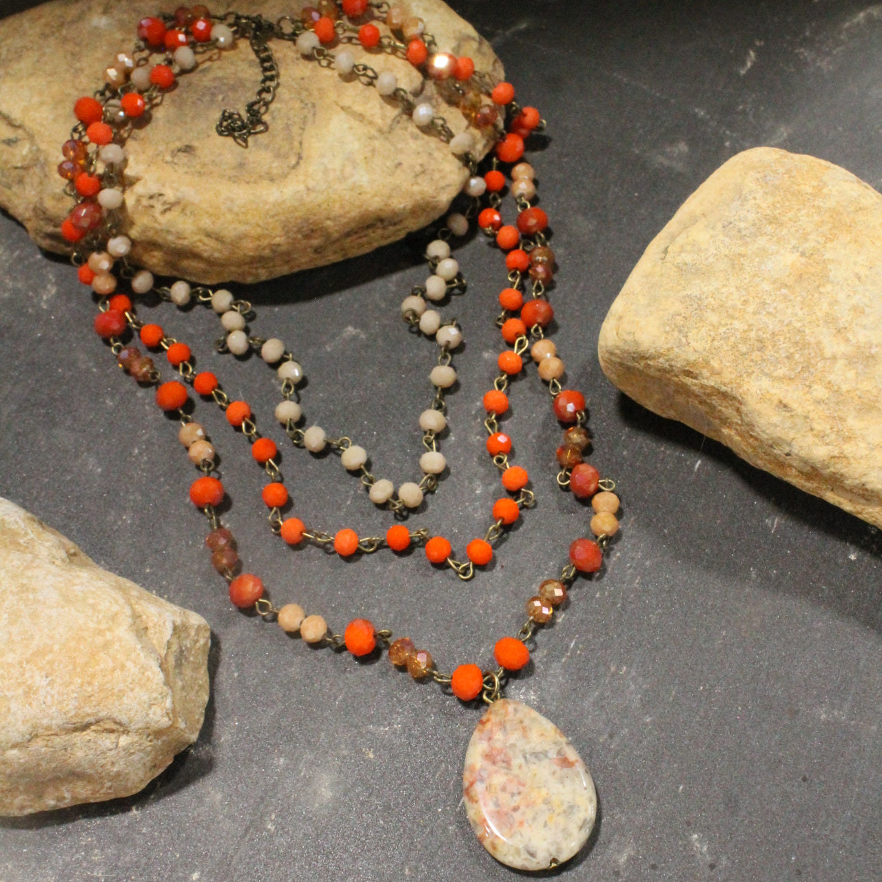 Bohemian Layered Orange Grove Stone Necklace