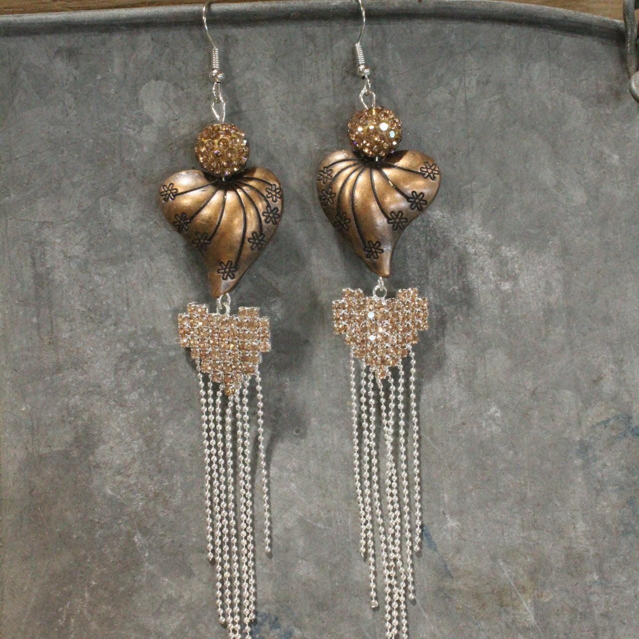Golden Glow Heart Sparkling Dangle Earrings