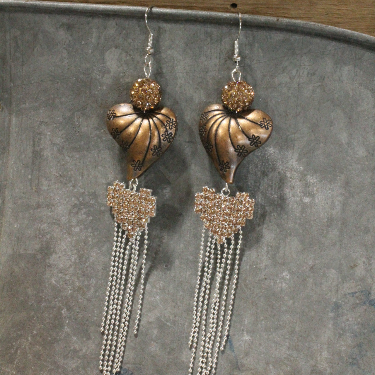Golden Glow Heart Sparkling Dangle Earrings