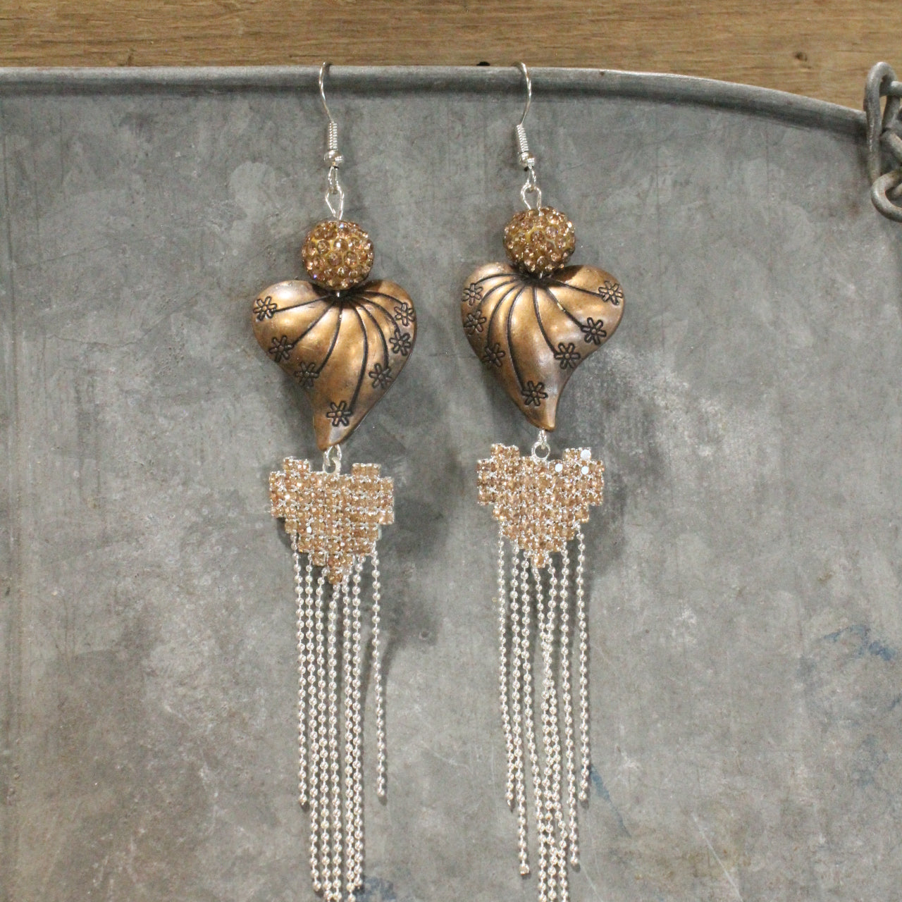 Golden Glow Heart Sparkling Dangle Earrings