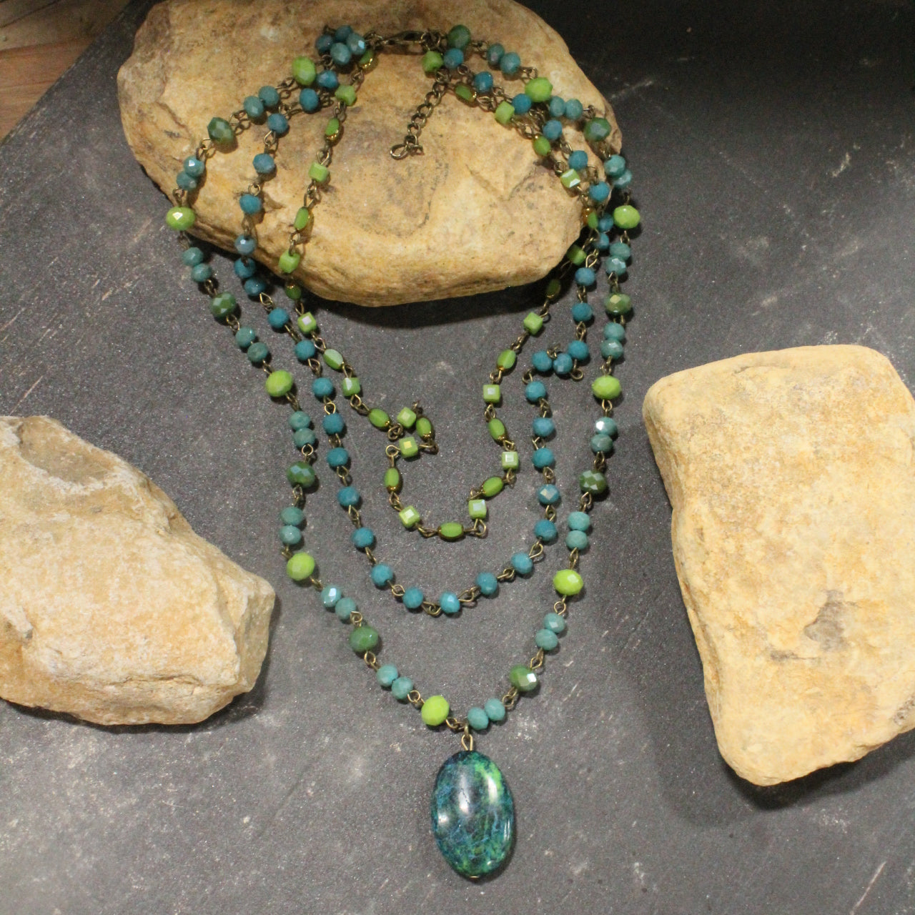 Bohemian Layered Water Fall Stone Necklace