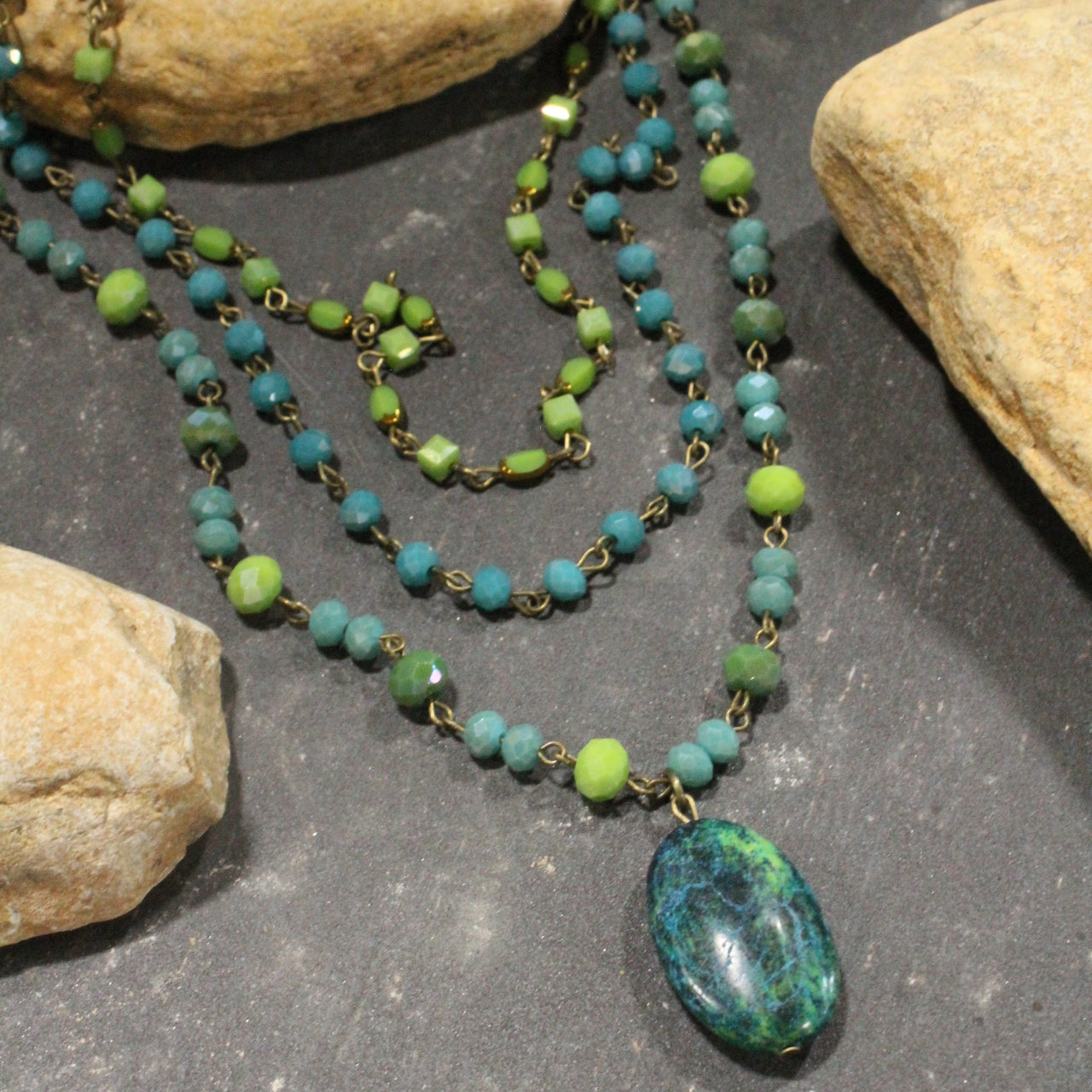 Bohemian Layered Water Fall Stone Necklace