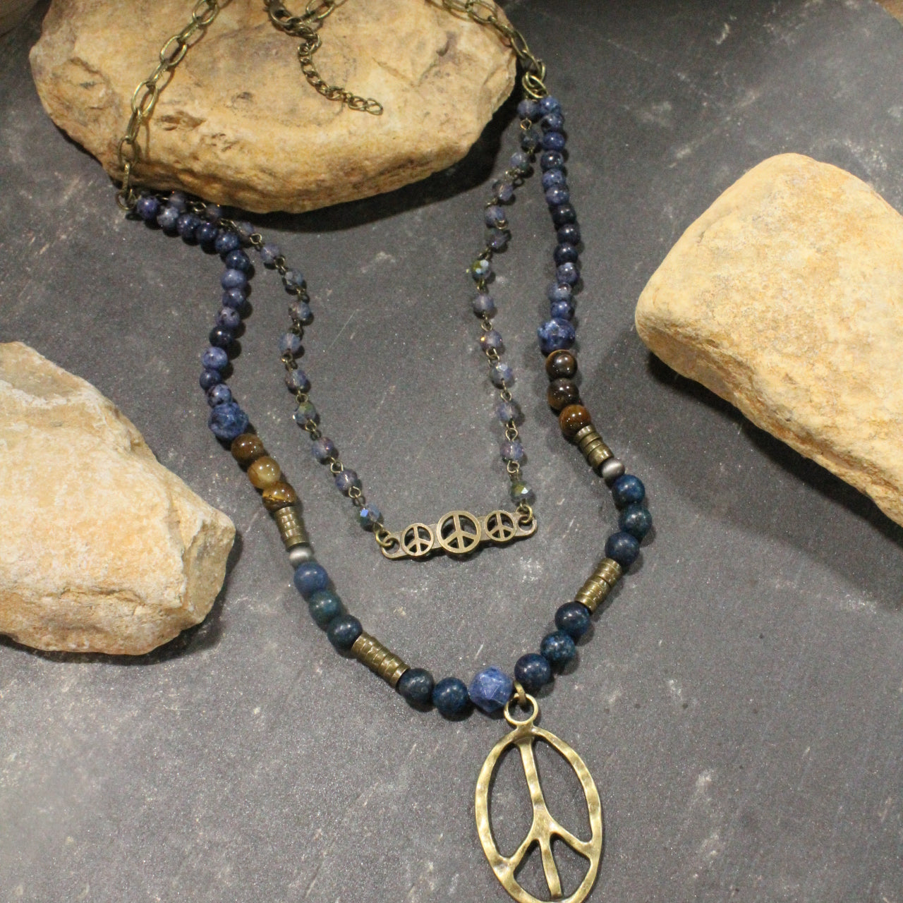 Pleasingly Peace Navy Layered Necklace
