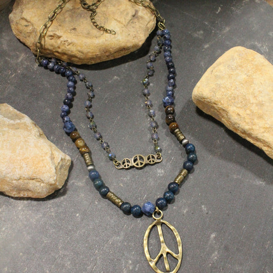Pleasingly Peace Navy Layered Necklace