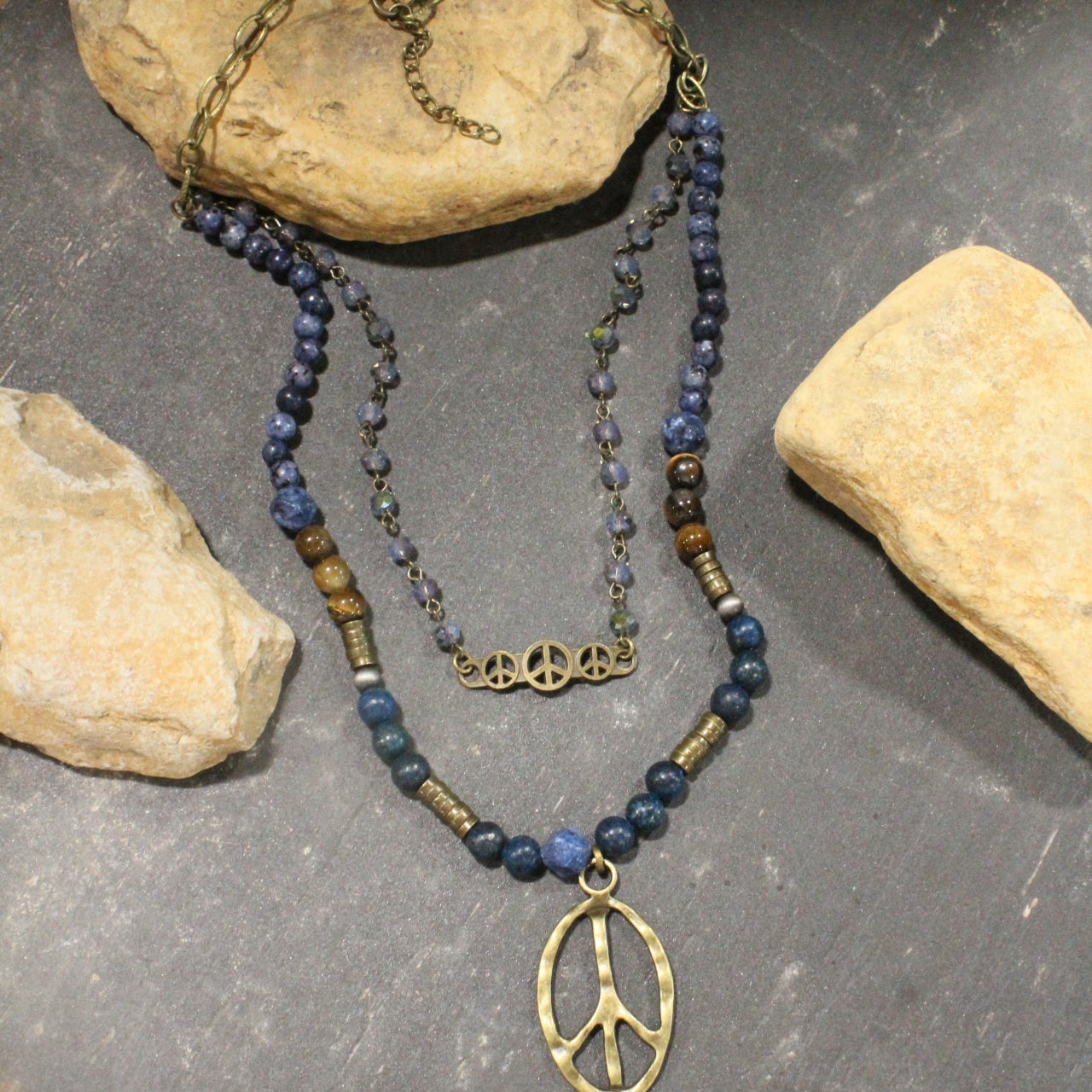 Pleasingly Peace Navy Layered Necklace
