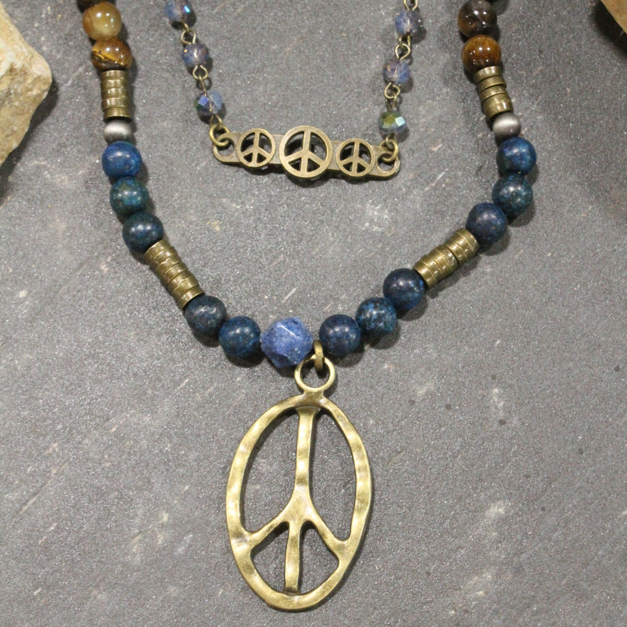 Pleasingly Peace Navy Layered Necklace
