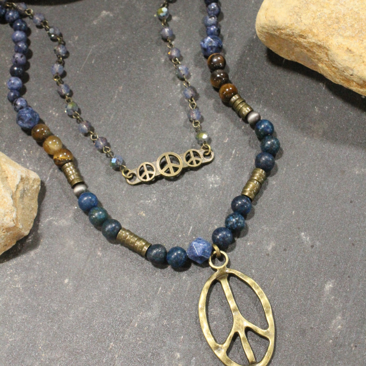 Pleasingly Peace Navy Layered Necklace