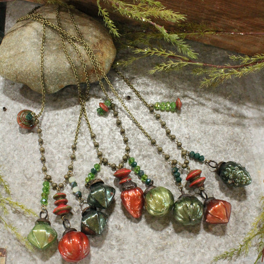 Vintage Mercury Glass & Traditional Color Ornaments Necklace