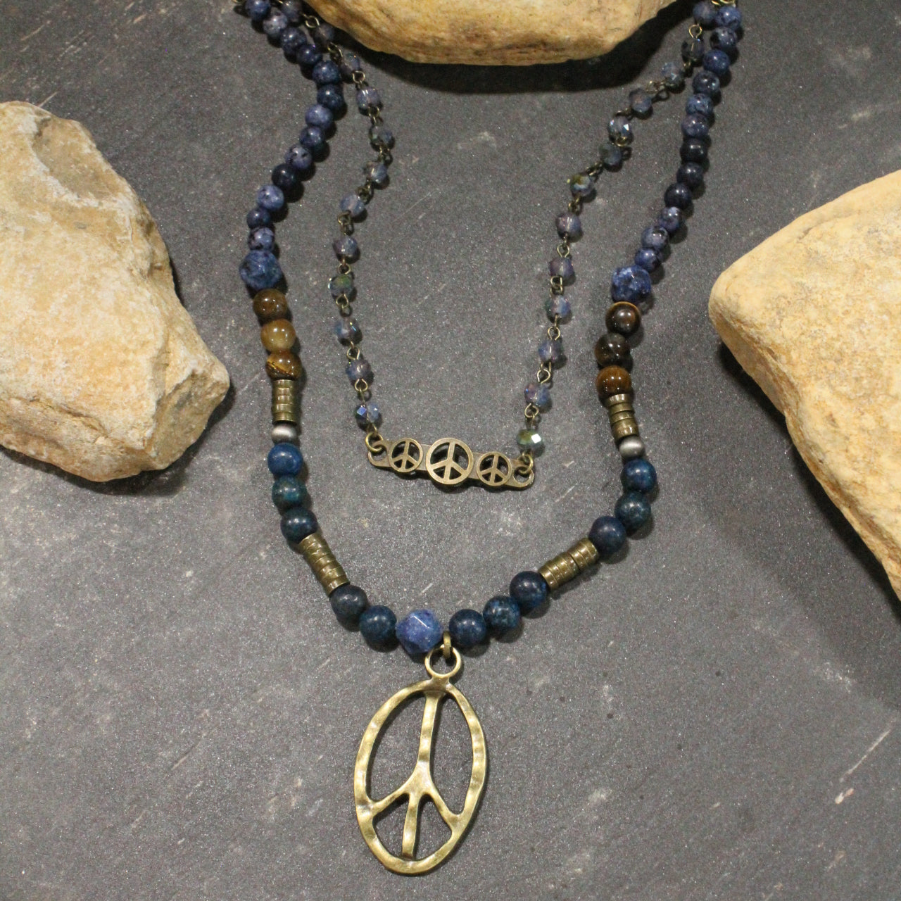 Pleasingly Peace Navy Layered Necklace