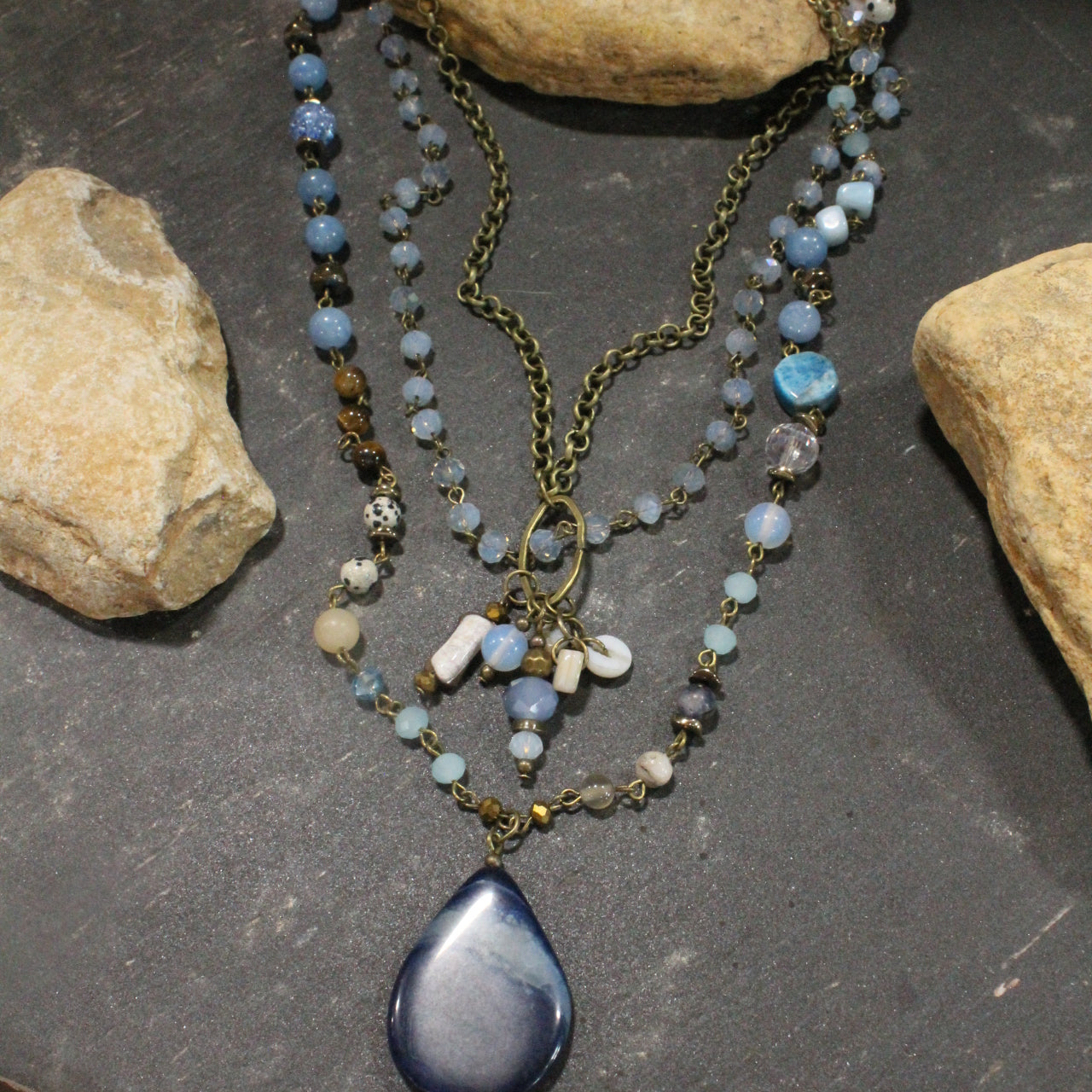 Bohemian Layered Ocean Waves Stone Drop Layered Necklace