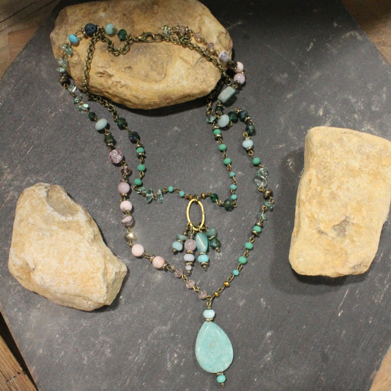 Bohemian Layered Charming Stone Drop Necklace