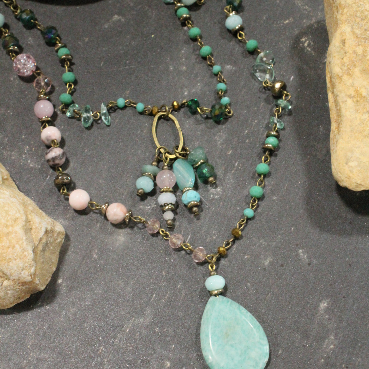 Bohemian Layered Charming Stone Drop Necklace