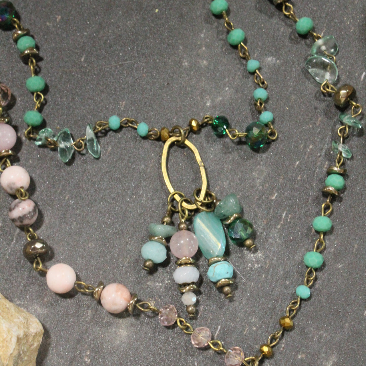 Bohemian Layered Charming Stone Drop Necklace
