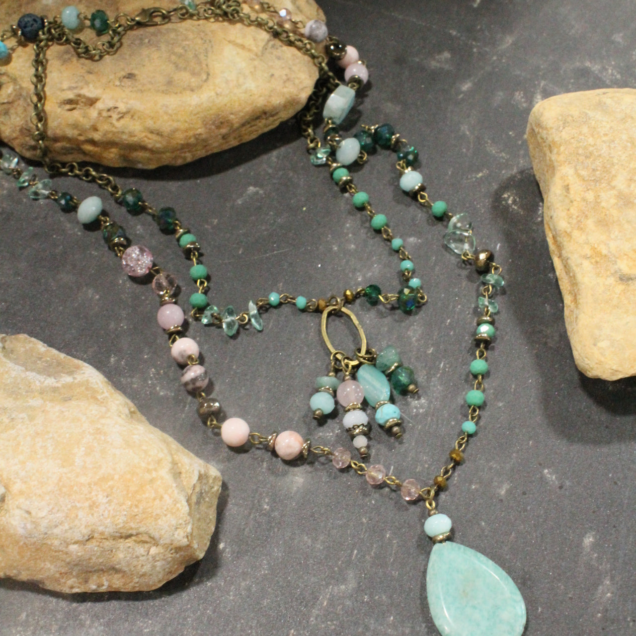 Bohemian Layered Charming Stone Drop Necklace
