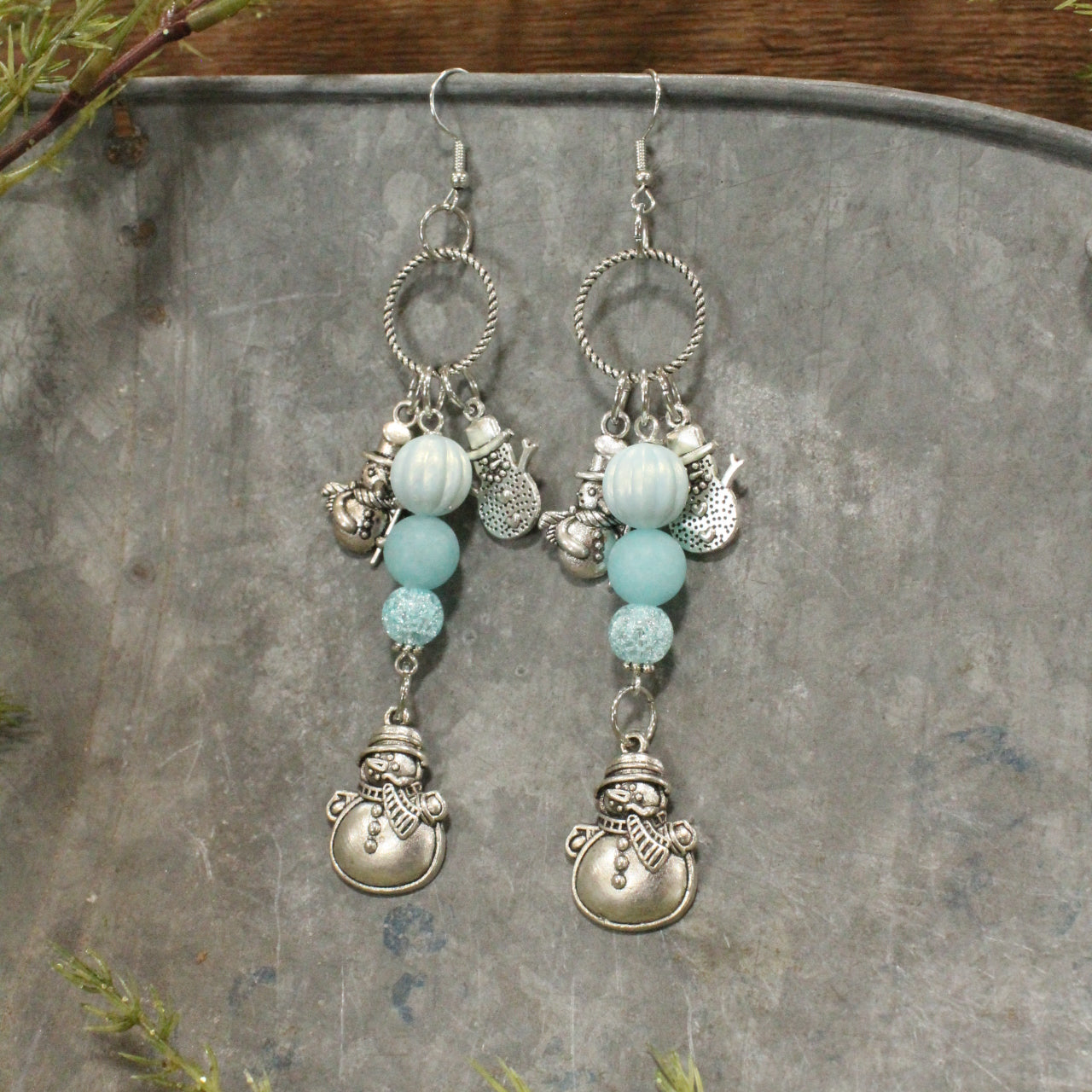 Snowmen & Ice Blue Snowball Dangle Earrings