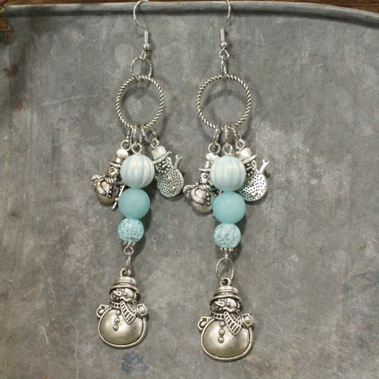 Snowmen & Ice Blue Snowball Dangle Earrings