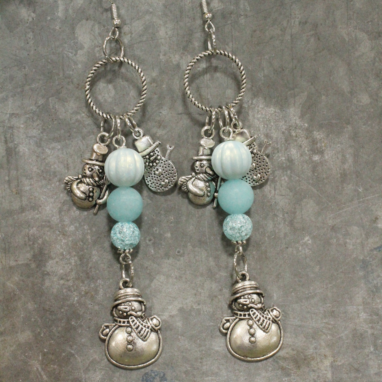 Snowmen & Ice Blue Snowball Dangle Earrings