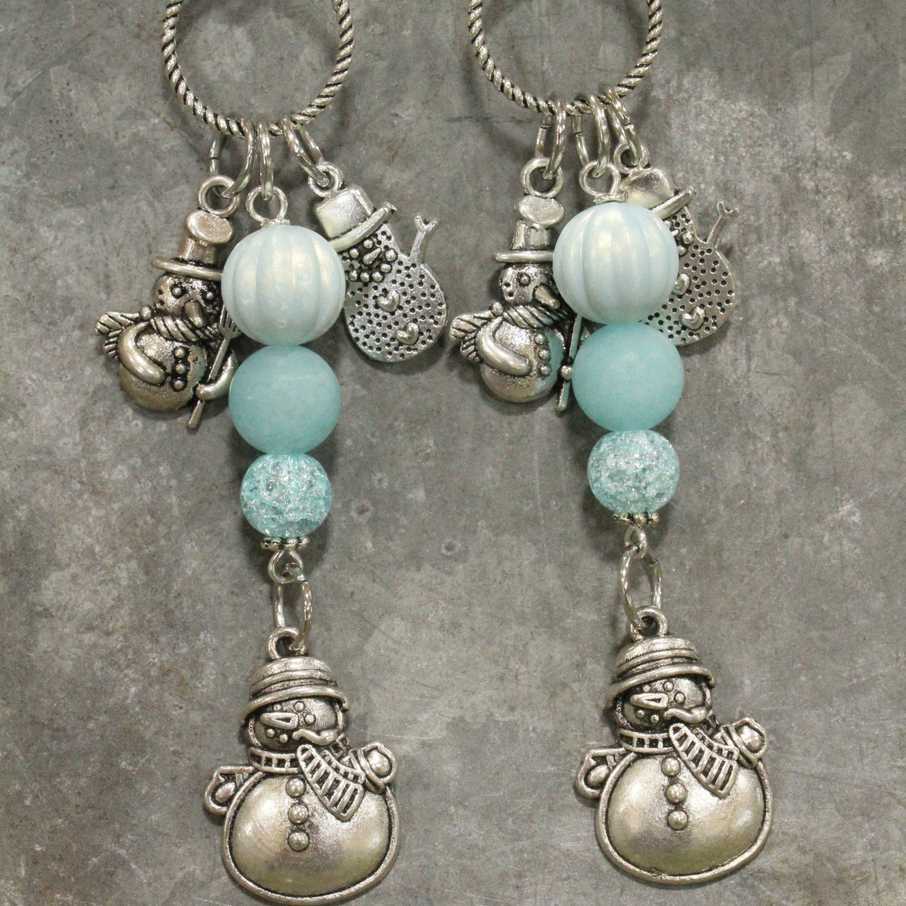 Snowmen & Ice Blue Snowball Dangle Earrings