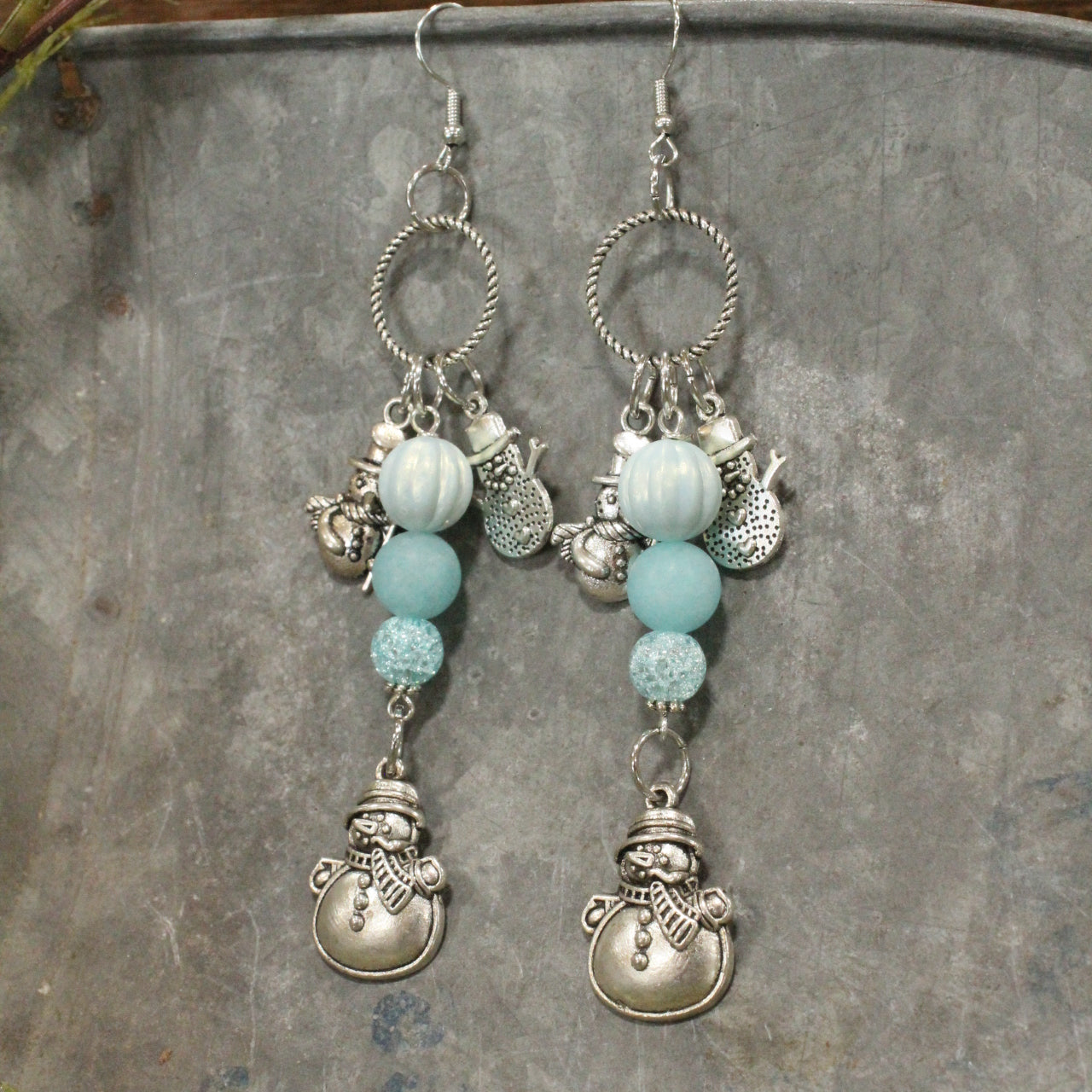 Snowmen & Ice Blue Snowball Dangle Earrings