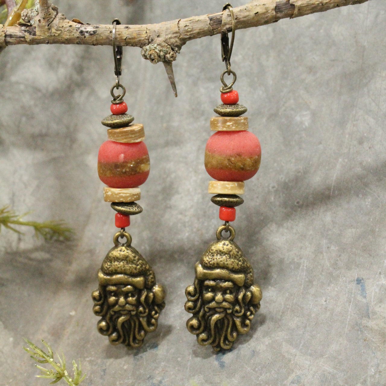 Bronze Santa & His Whimsy Stone Earrings