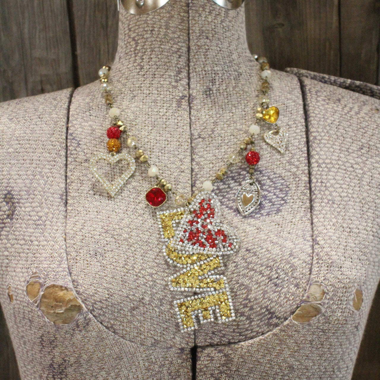 Striking Gold Love Charm'd Necklace