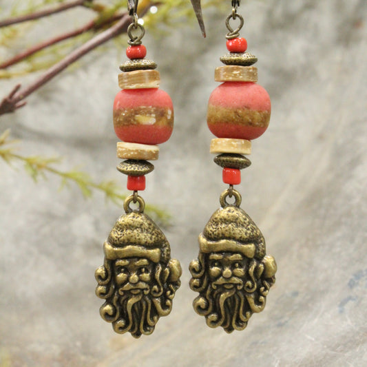 Bronze Santa & His Whimsy Stone Earrings