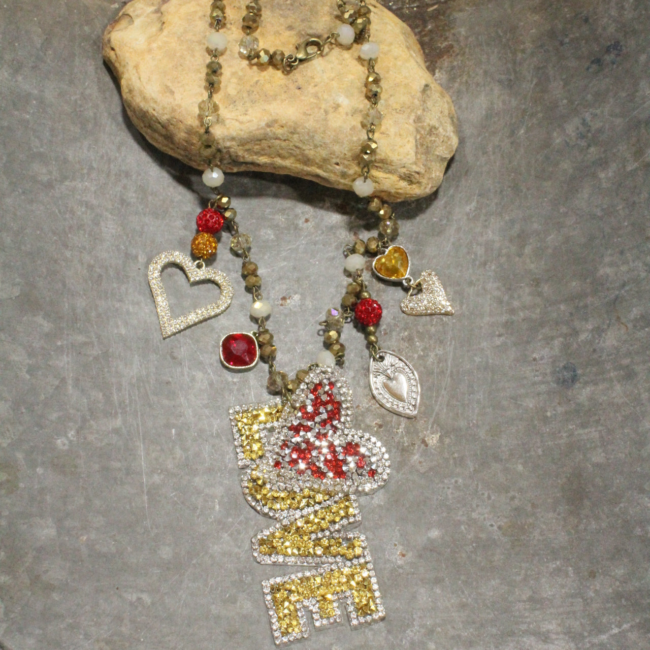 Striking Gold Love Charm'd Necklace