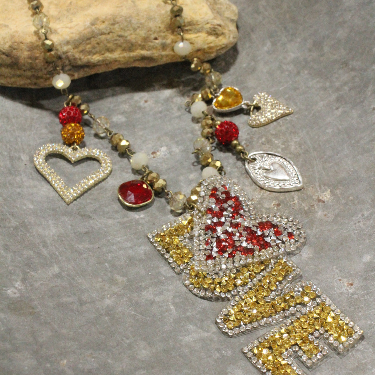 Striking Gold Love Charm'd Necklace