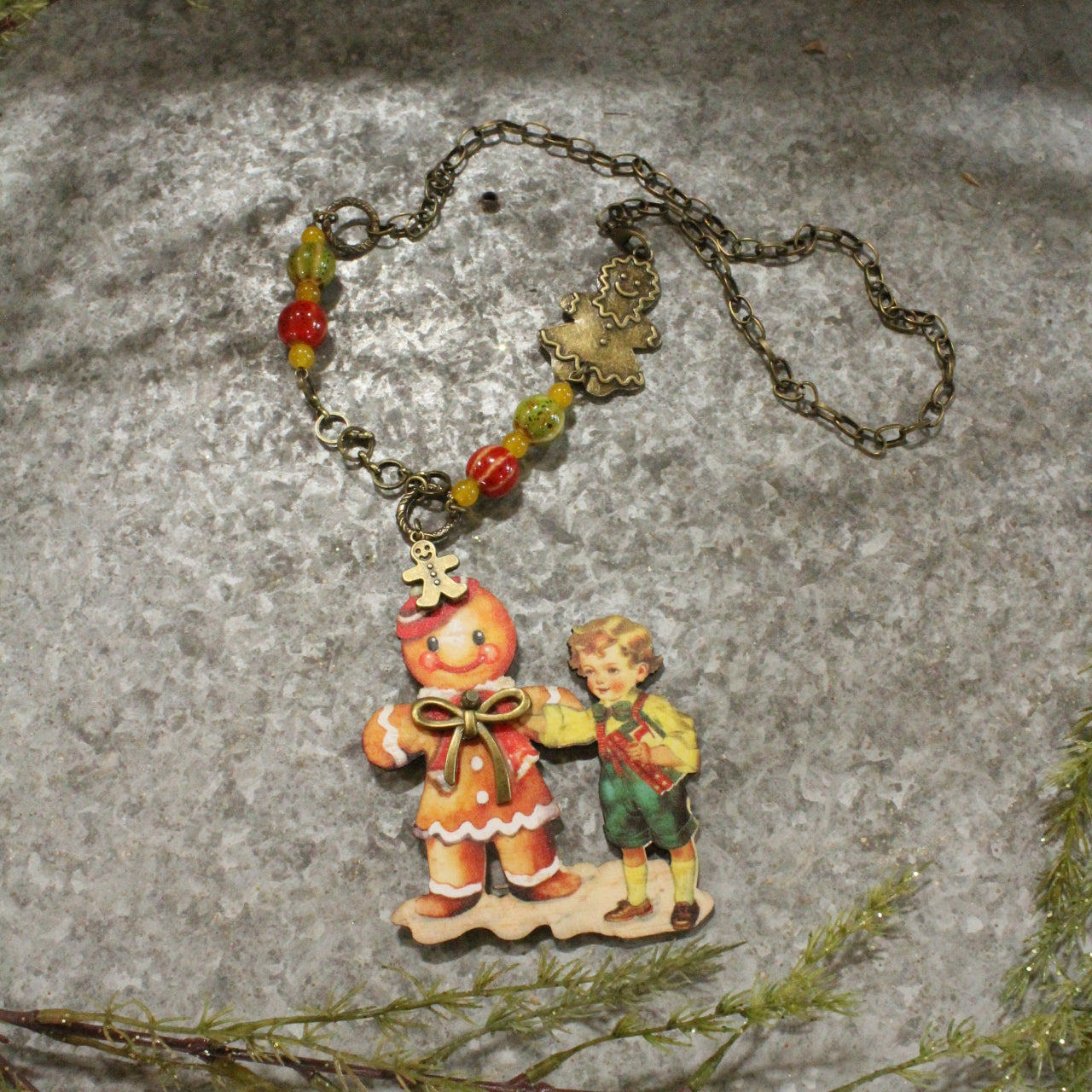 Gingerbread Man & His Boy Charm Necklace