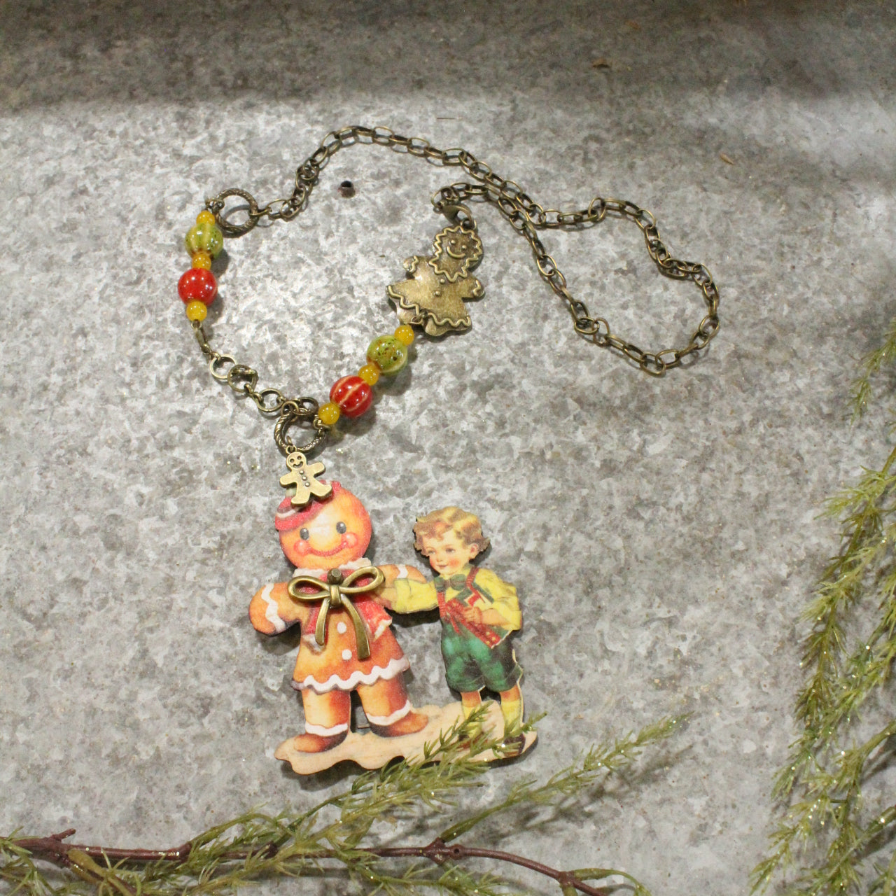 Gingerbread Man & His Boy Charm Necklace