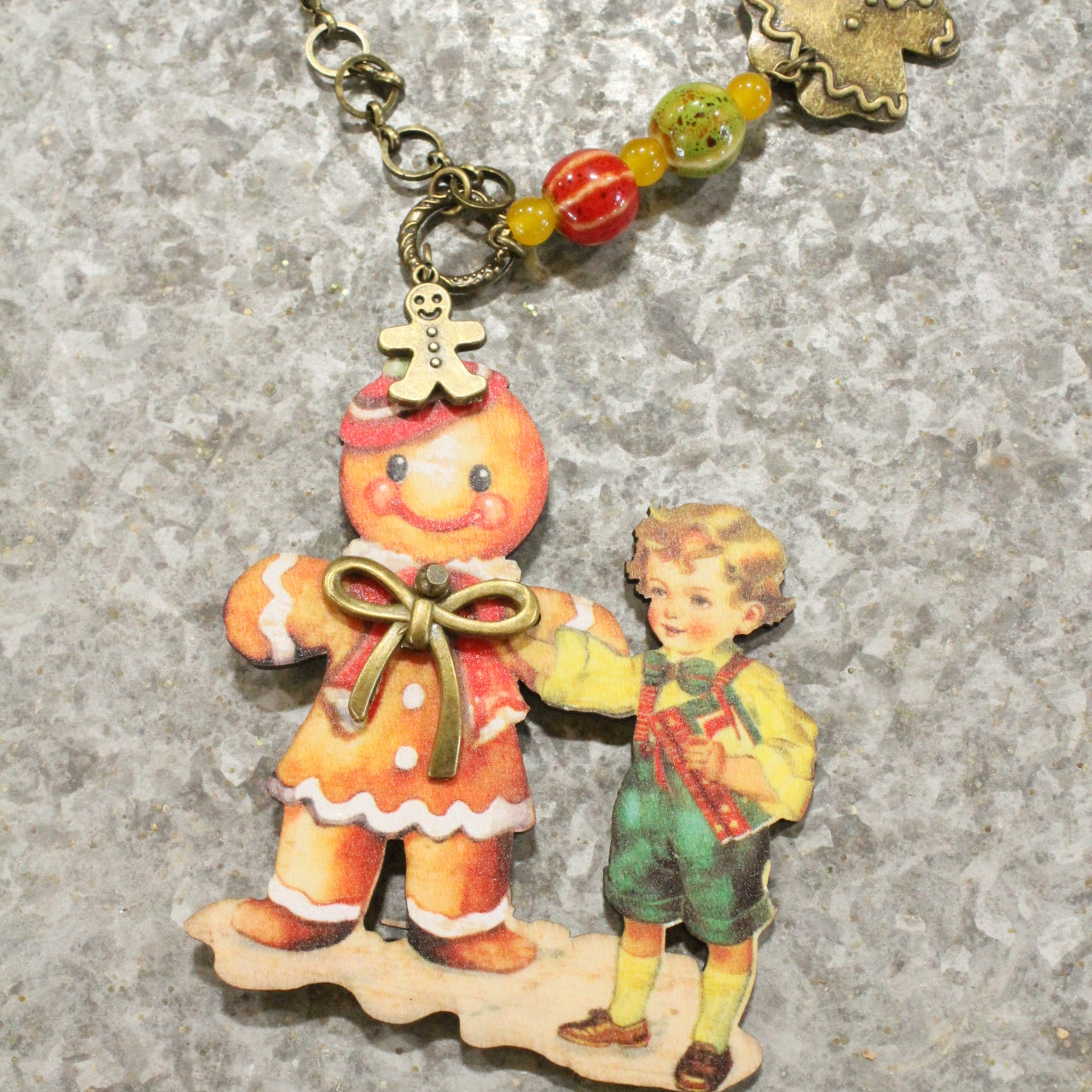 Gingerbread Man & His Boy Charm Necklace