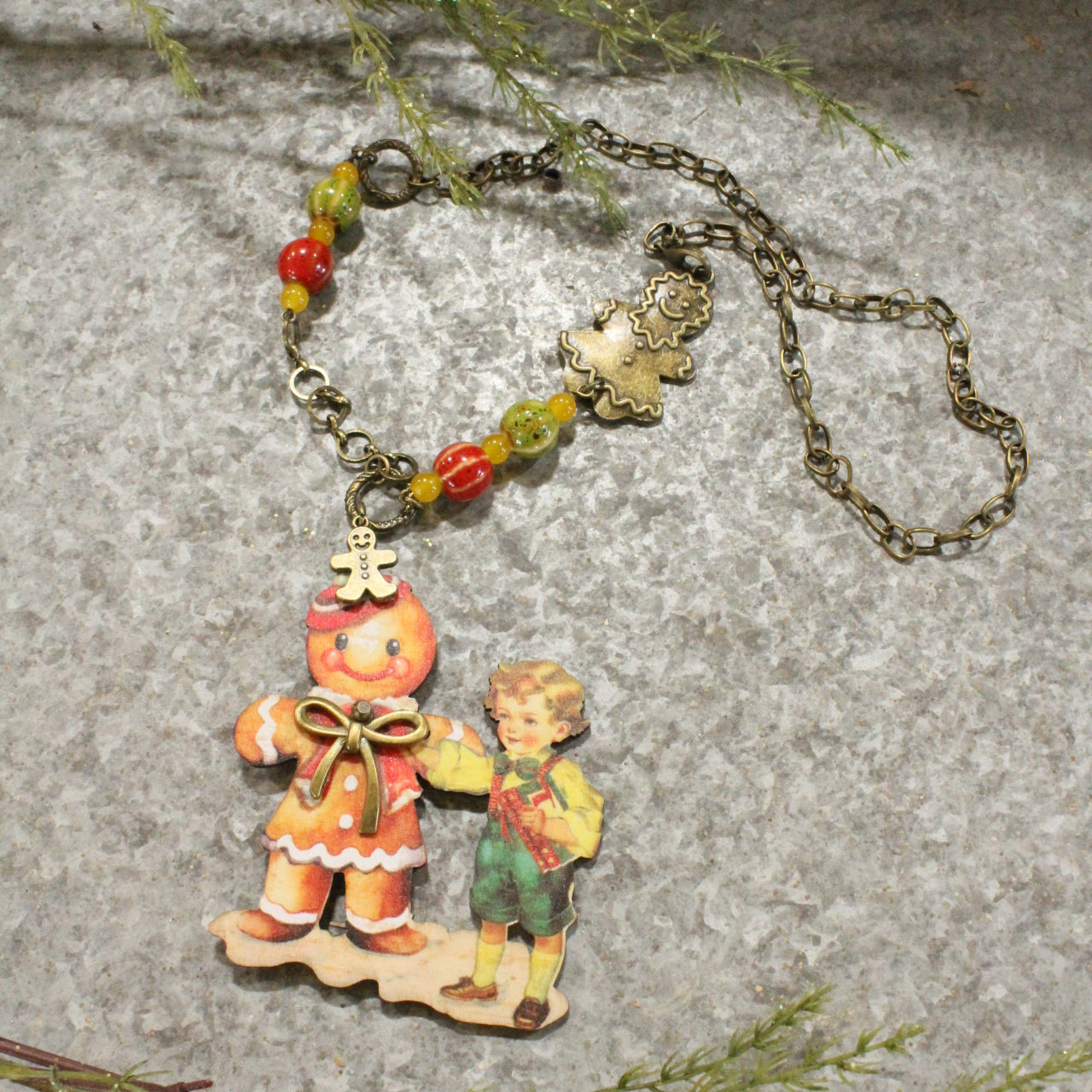 Gingerbread Man & His Boy Charm Necklace