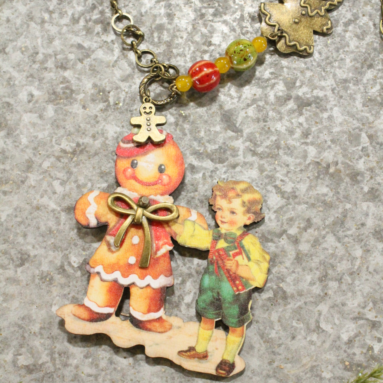 Gingerbread Man & His Boy Charm Necklace