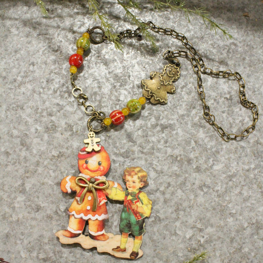 Gingerbread Man & His Boy Charm Necklace