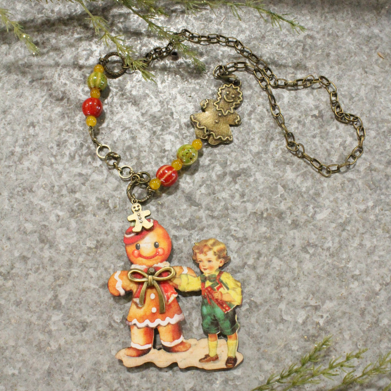 Gingerbread Man & His Boy Charm Necklace