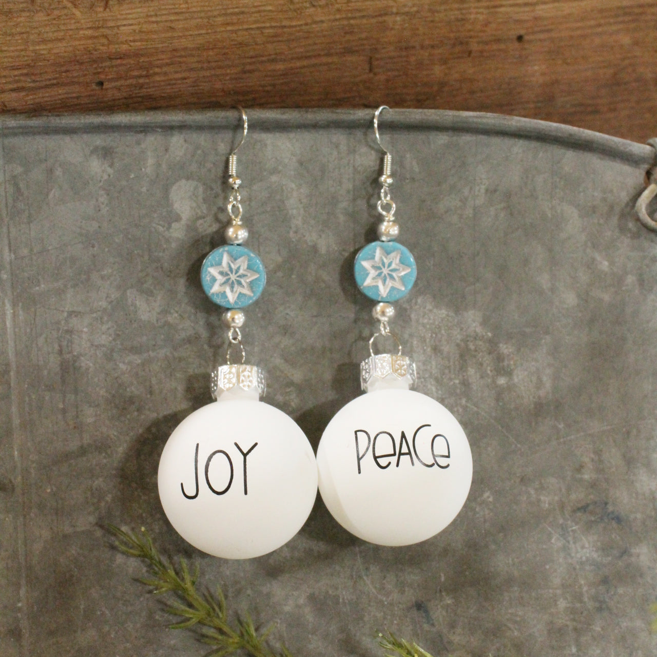 Czech Snowflakes W/Holiday Greeting Ornament Earrings